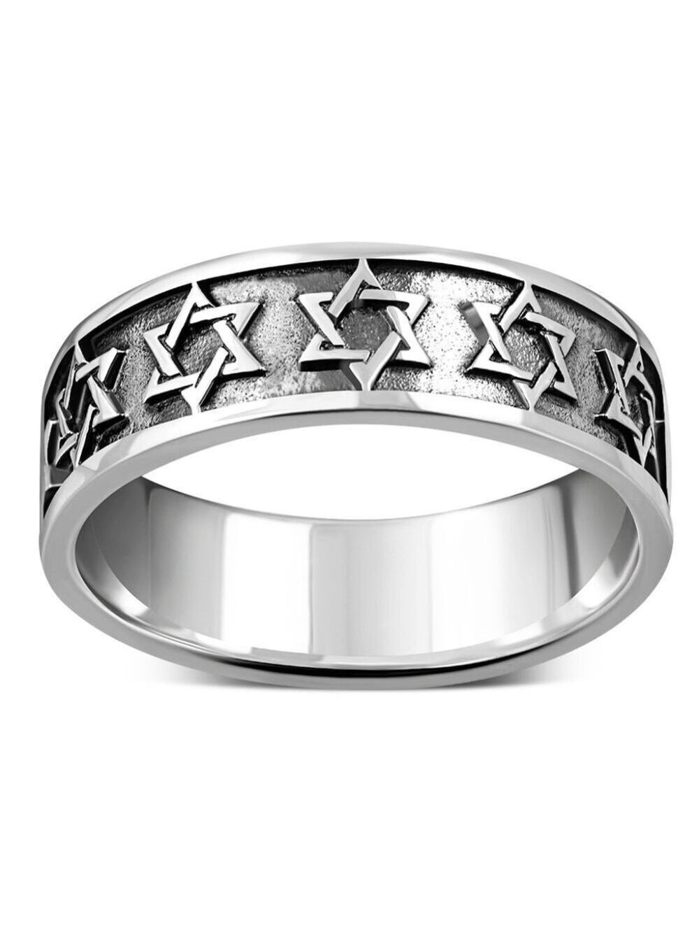 Ring-- Unisex Sterling Silver band with raised Stars of David